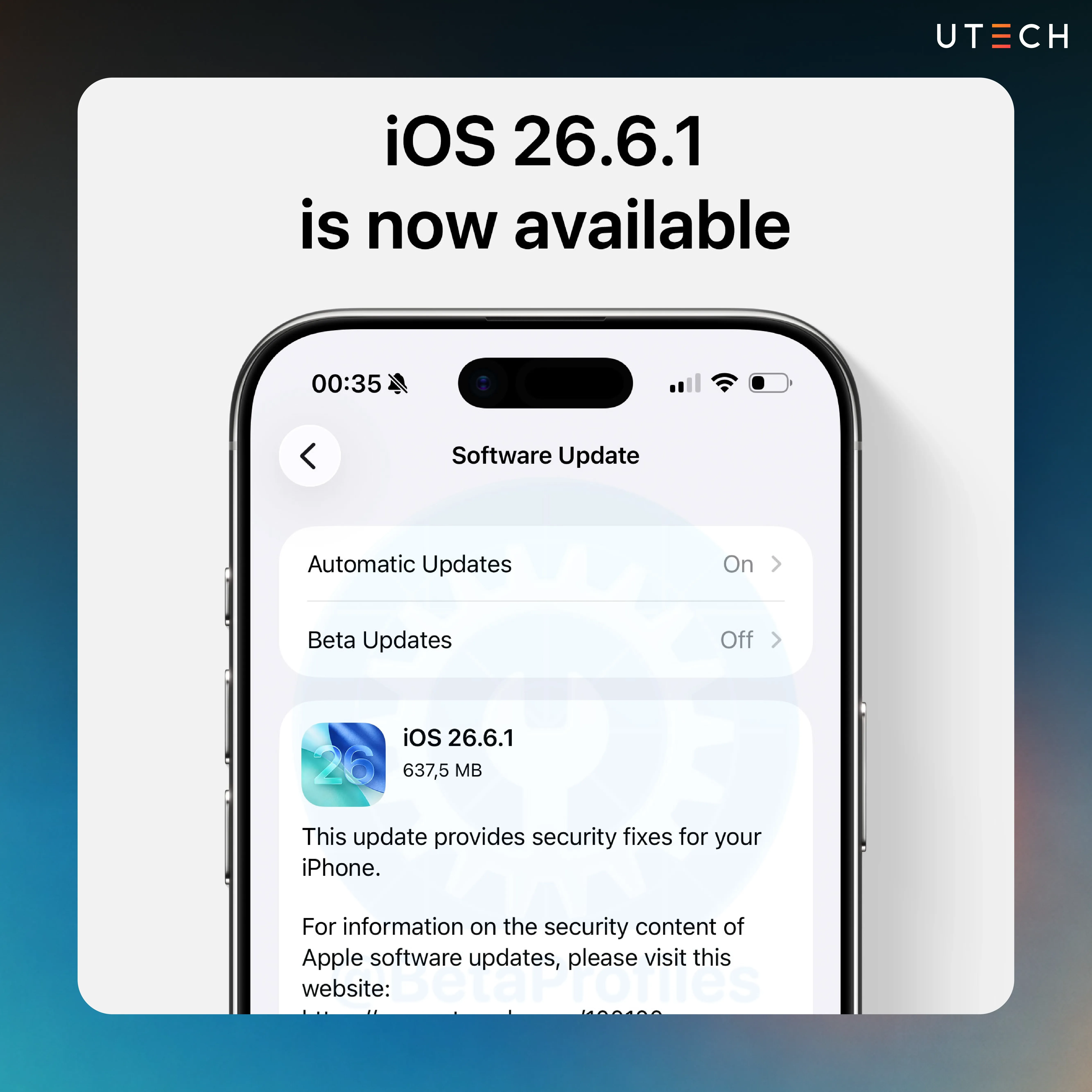 หน้าจอ Software Update ของ iPhone สำหรับติดตั้ง iOS 26.6.1 ที่มาพร้อมการแก้ไขด้านความปลอดภัย