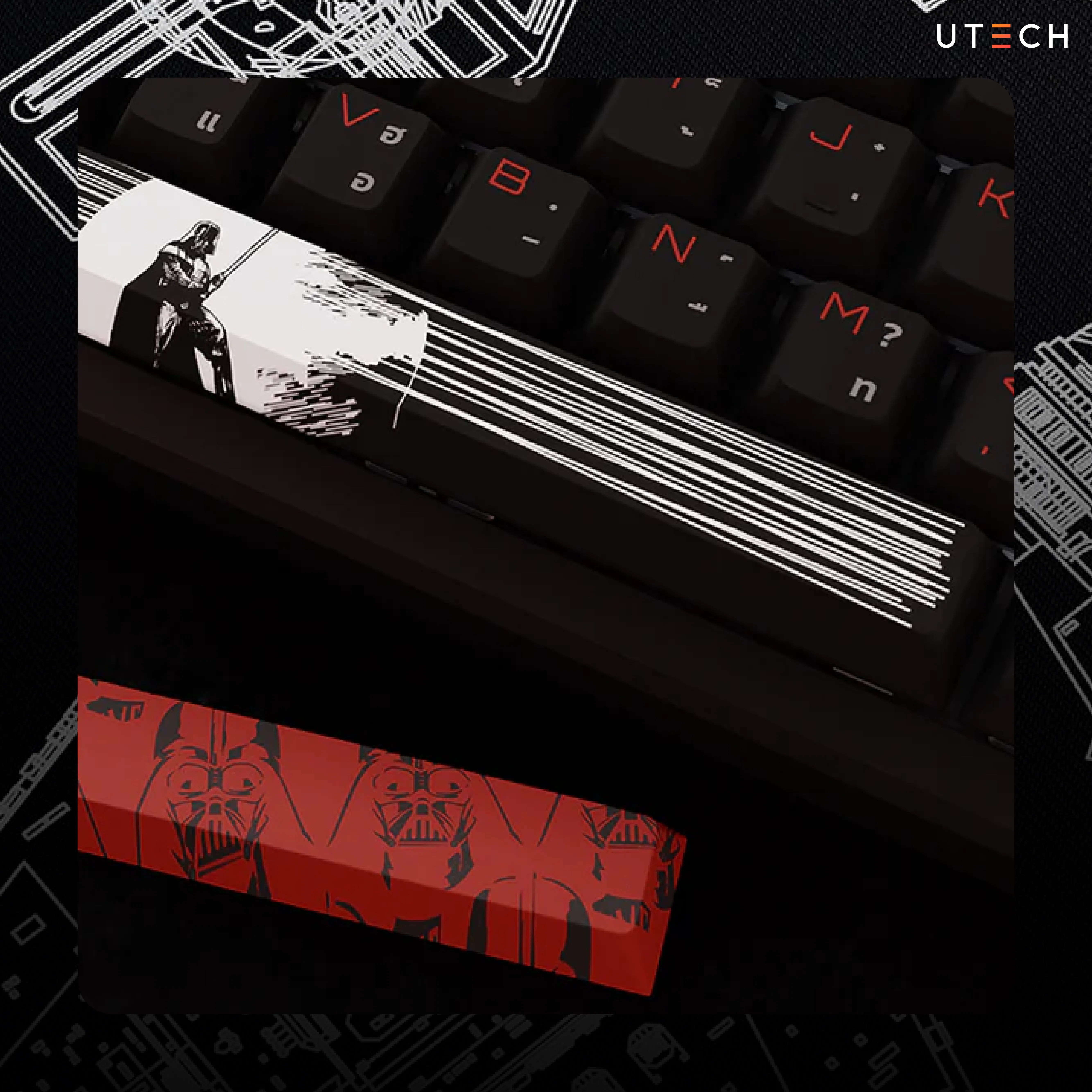 LOGA x STAR WARS Keycaps ลาย Darth Vader โทนสีดำ แดง และขาว พร้อมปุ่ม Spacebar ลาย Darth Vader สำหรับ Mechanical Keyboard