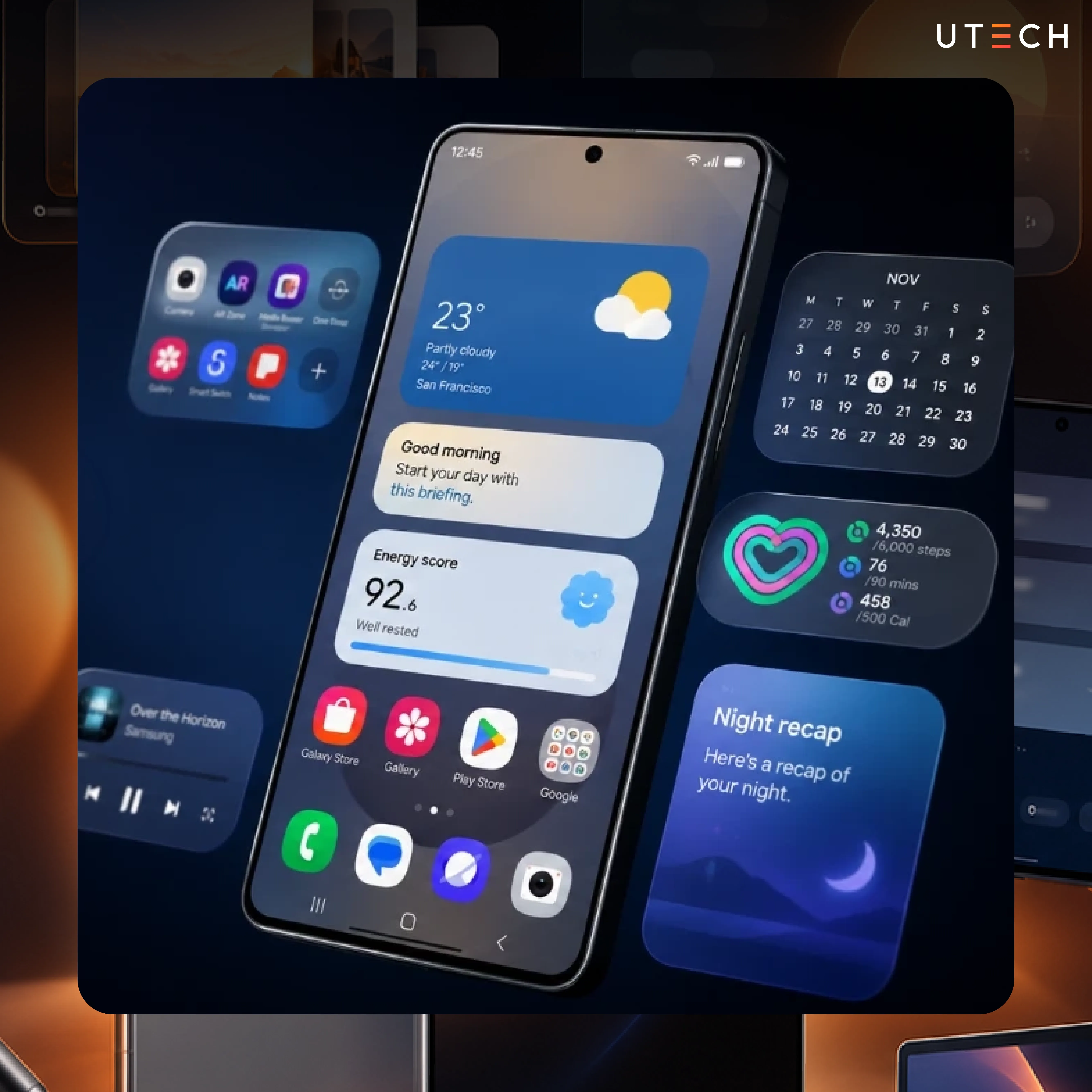 อินเทอร์เฟซ One UI 9 บน Samsung Galaxy พร้อมวิดเจ็ตและหน้าจอแสดงข้อมูลรูปแบบใหม่