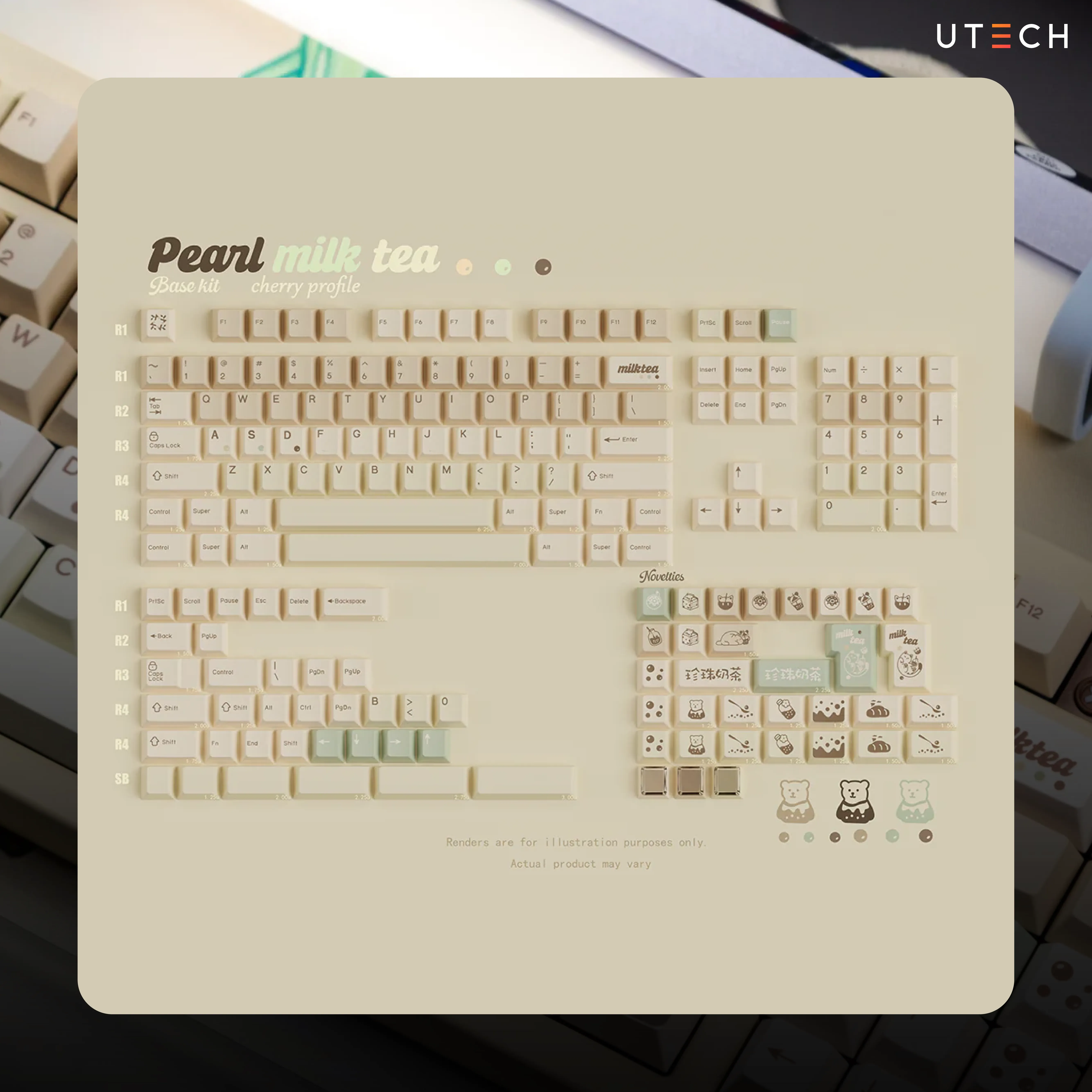 ชุดคีย์แคป Qwertykeys Pearl Milk Tea พร้อม Base Kit และ Novelties ดีไซน์ธีมชานมไข่มุก รองรับคีย์บอร์ดหลายเลย์เอาต์