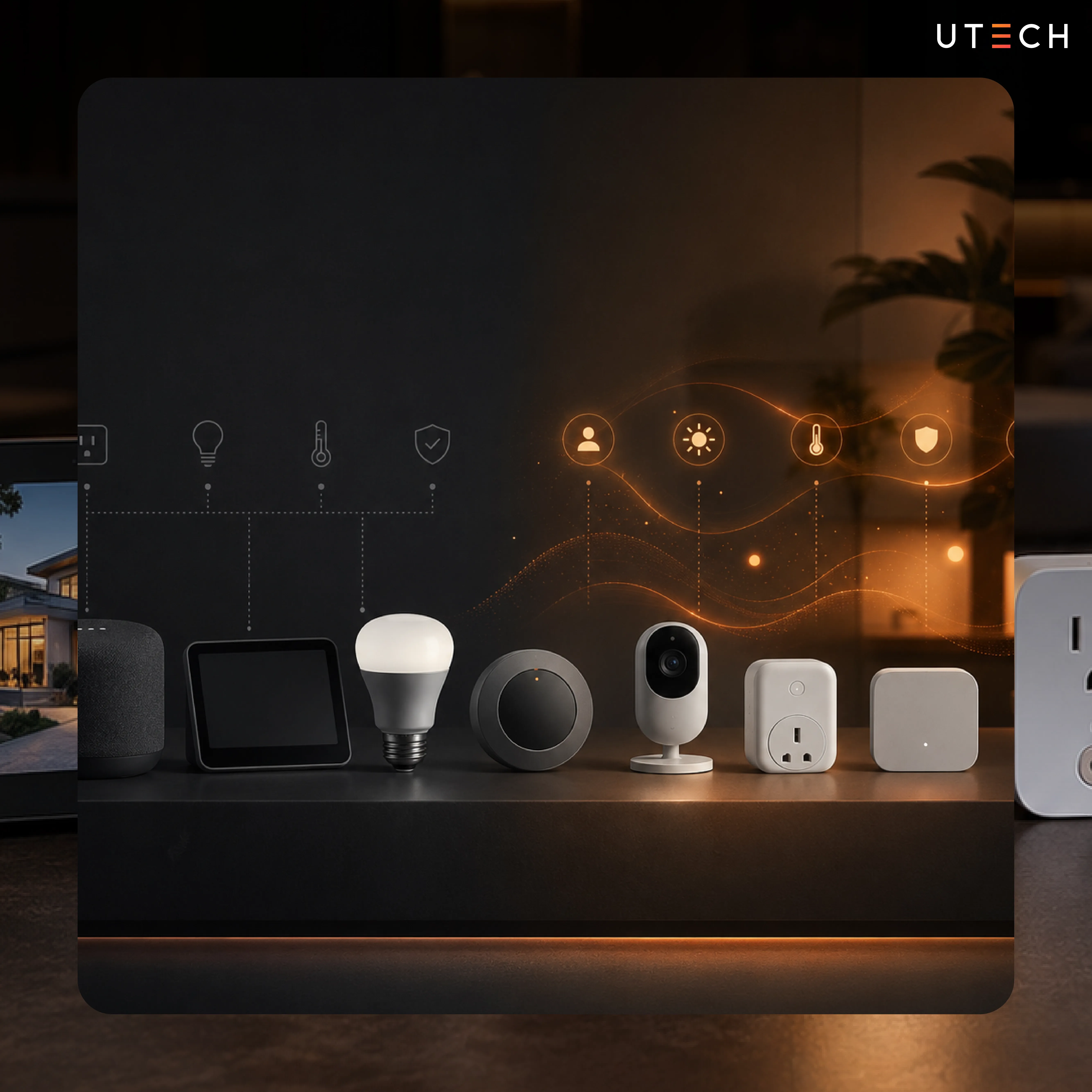 อุปกรณ์ Smart Home พร้อม AI สำหรับควบคุมไฟ กล้องวงจรปิด อุณหภูมิ และเครื่องใช้ไฟฟ้าภายในบ้าน