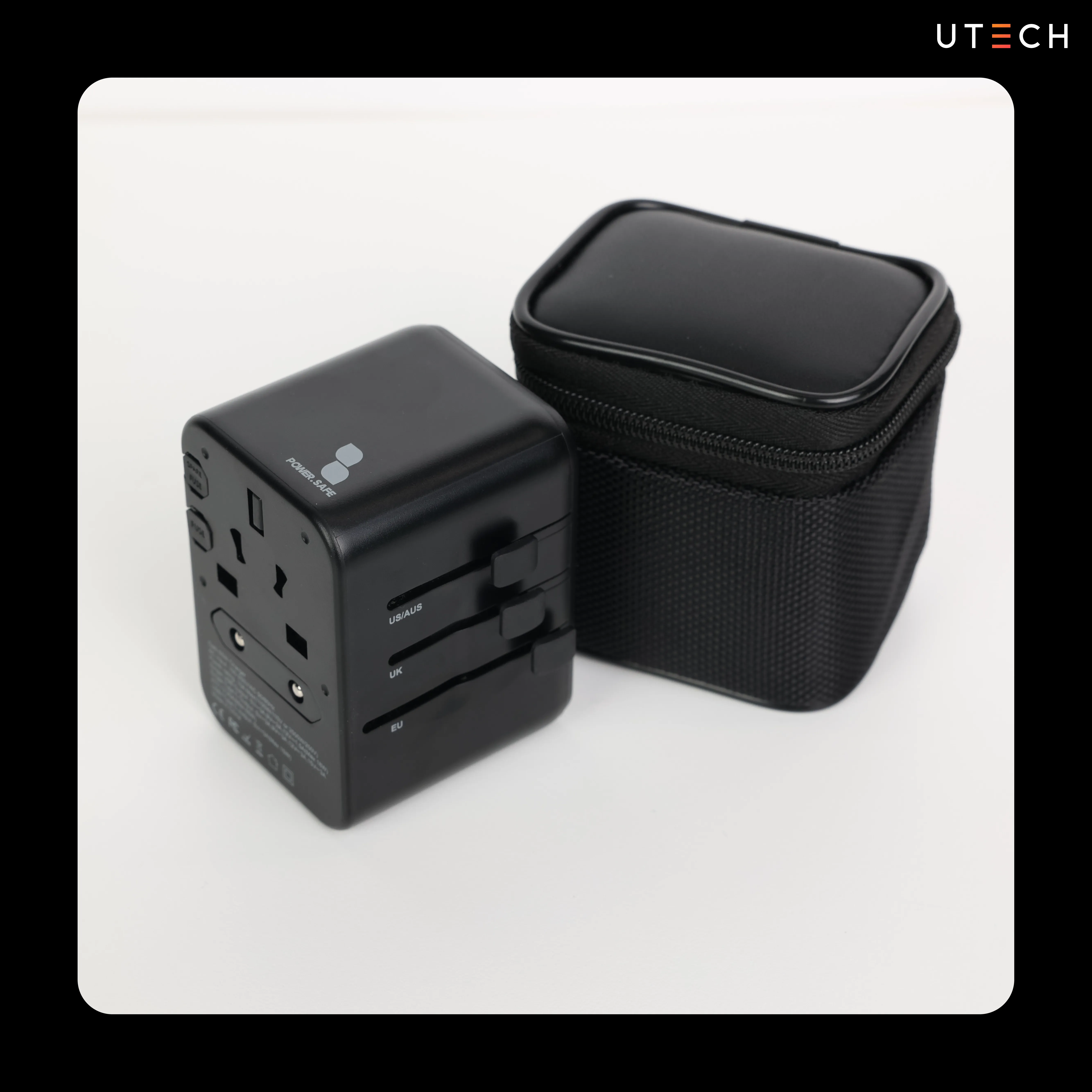 Universal adaptor 65W พร้อมหัวปลั๊กหลายมาตรฐานและกระเป๋าสำหรับพกพาเดินทาง